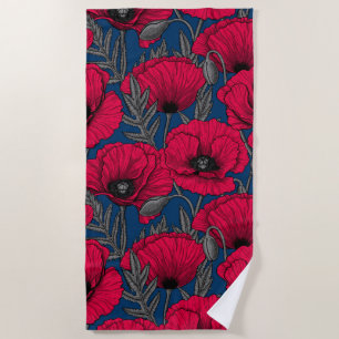 Night poppy garden beach towel