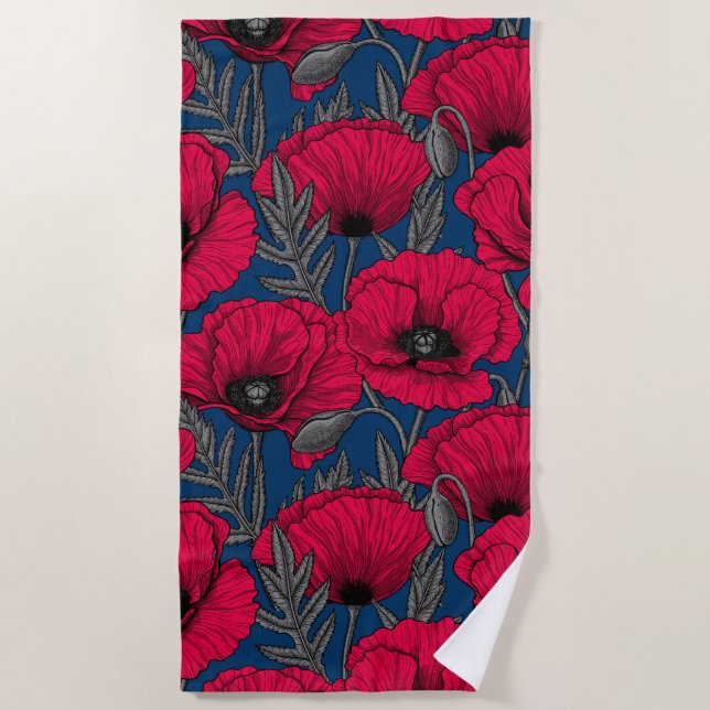 Night poppy garden beach towel (Front)