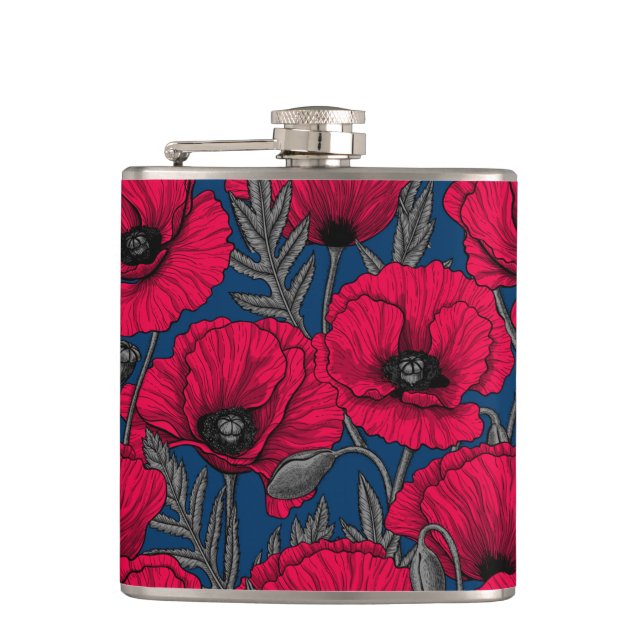Night poppy garden hip flask (Front)