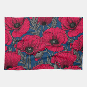 Night poppy garden kitchen towel