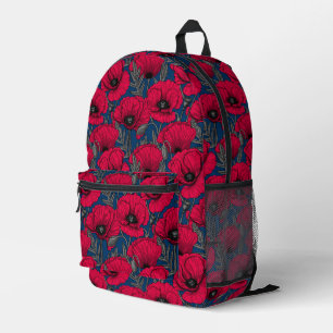 Night poppy garden printed backpack