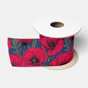 Night poppy garden satin ribbon