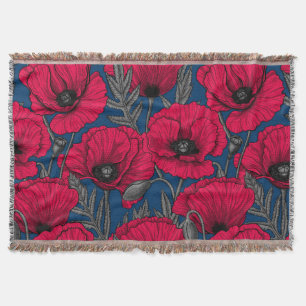 Night poppy garden throw blanket