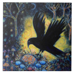 Night Raven with Nest and Eggs Tile