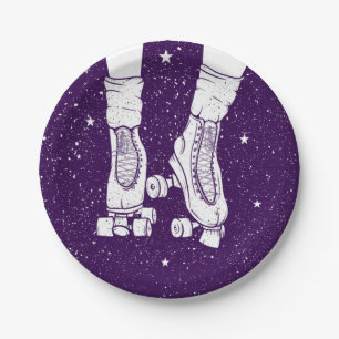 Night roller skater paper plate