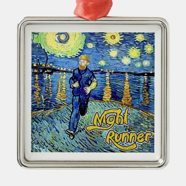 Night Runner Starry Night Metal Ornament (Front)