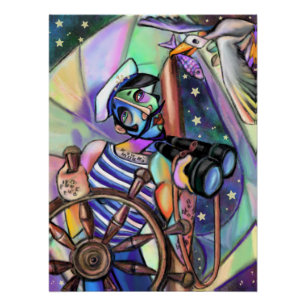 Night Sailing Captain Poster