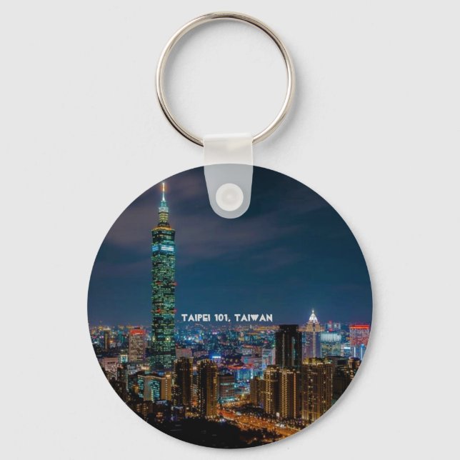 Night Scene of Taipei 101, Taiwan Travel Souvenir Keychain (Front)