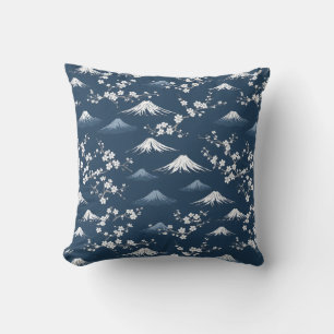 Night Scene With Mount Fuji And Cherry Blossom Throw Pillow