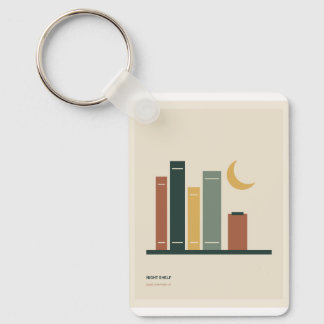 Night Shelf Minimal Books and Crescent Moon Keychain