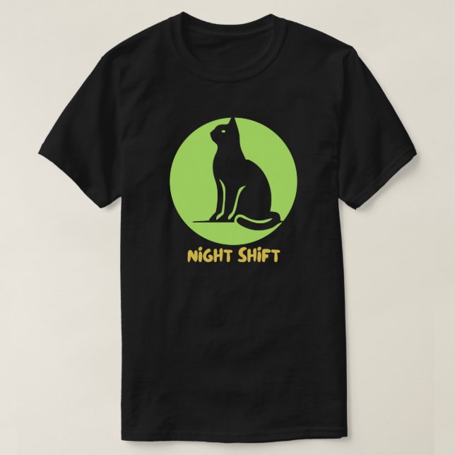 Night Shift Black Cat Moon Graphic Tee (Design Front)