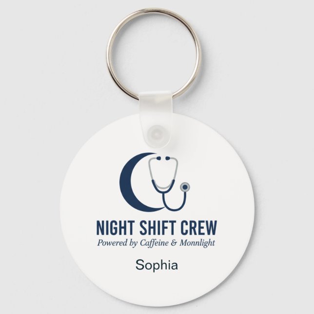 Night Shift Crew Nurse Stethoscope Moon Custom Keychain (Front)
