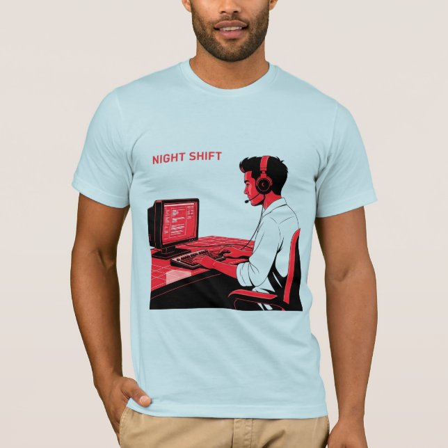 Night Shift IT Professional Illustration T-Shirt (Front)
