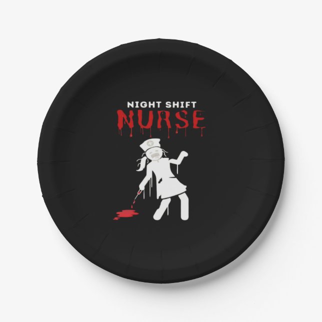 Night Shift Nurse Funny Halloween Classic T-Shirt Paper Plate (Front)