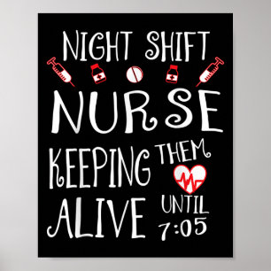 Night Shift Nurse Funny Nursing Hostal Funny Rn Qu Poster