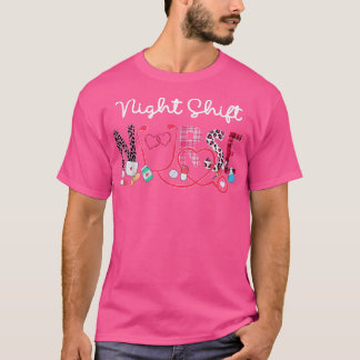 Night Shift Nurse Leopard Plaid Love Heart Stethos T-Shirt