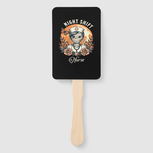 Night Shift Nurse Mummy Halloween Healthcare Flora Hand Fan (Front)