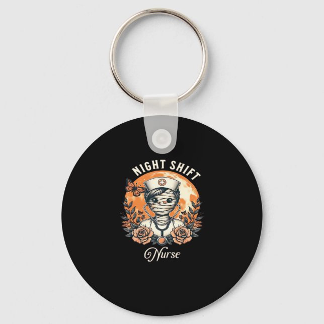 Night Shift Nurse Mummy Halloween Healthcare Flora Keychain (Front)