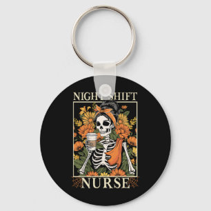 Night Shift Nurse Skeleton Halloween Rn Nurses Wom Keychain