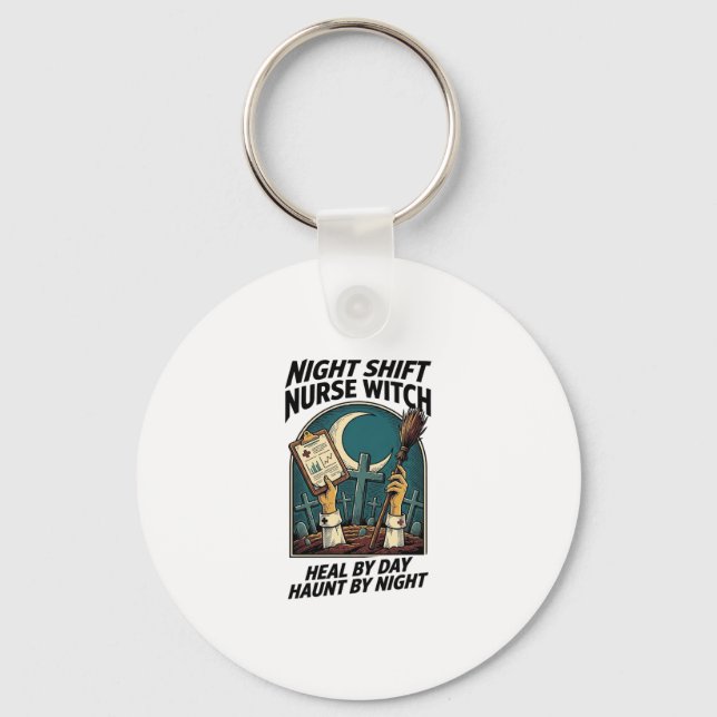 Night Shift Nurse Witch Retro Halloween Tee Keychain (Front)