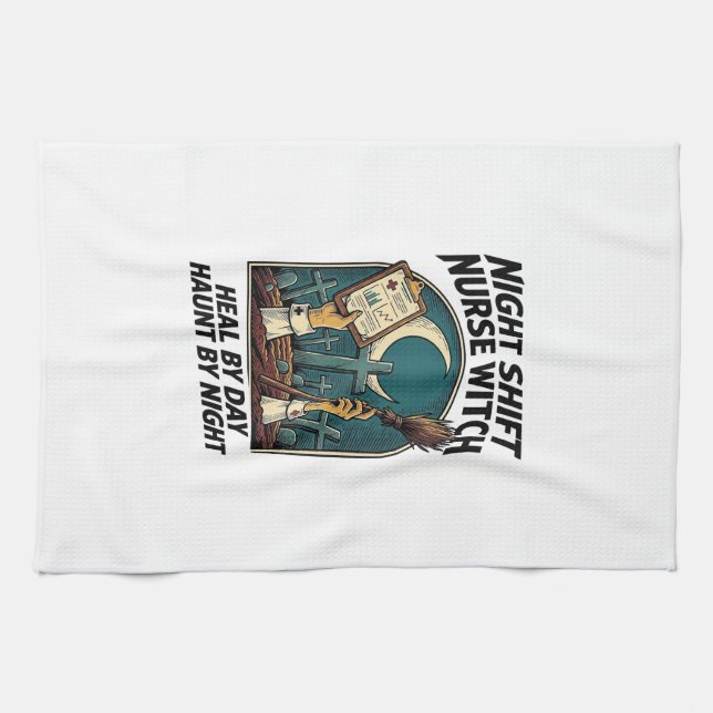 Night Shift Nurse Witch Retro Halloween Tee Kitchen Towel (Horizontal)