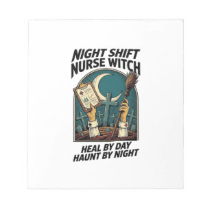Night Shift Nurse Witch Retro Halloween Tee Notepad