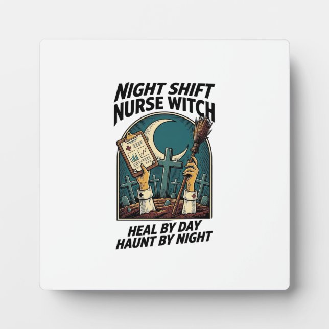 Night Shift Nurse Witch Retro Halloween Tee Plaque (Front)