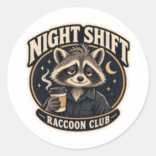 Night Shift Raccoon Club Coffee Lover Classic Round Sticker