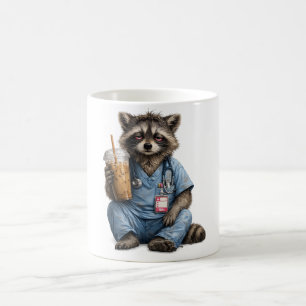 Night Shift Raccoon Nurse , Funny RN Iced Coffee , Mug