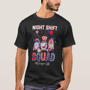 Night Shift Squad Caregiver Life Nurse Patriotic 4 T-Shirt