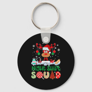 Night Shift Squad Nurse Reindeer Buffalo Red Plaid Keychain