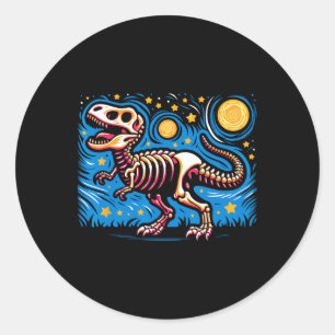 Night Skeleton Dinosaur T Rex Boys Kids Classic Round Sticker