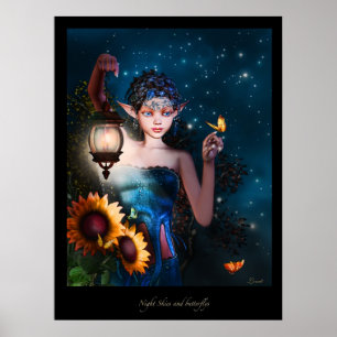 Night skies and Butterflys Poster