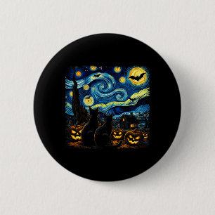 Night Sky Art Black Cat Lover Spooky Halloween Men 2 Inch Round Button