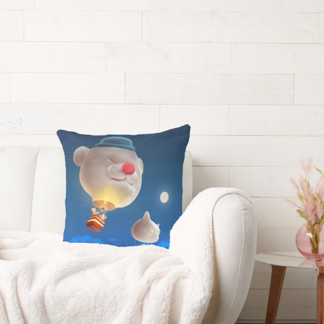 Night Sky Balloon Adventure Throw Pillow (Couch)