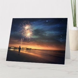 Night Sky Beach Fireworks Card
