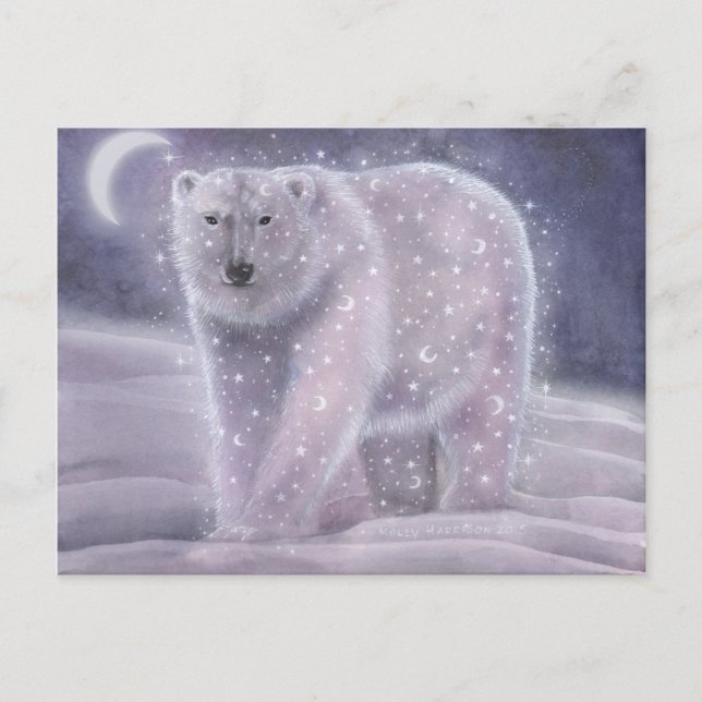 Night Sky Bear Polar Bear Fantasy Wildlife Art Postcard (Front)