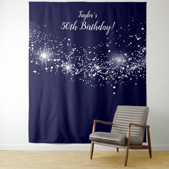 Night Sky Birthday Photo Backdrop Tapestry (In Situ)