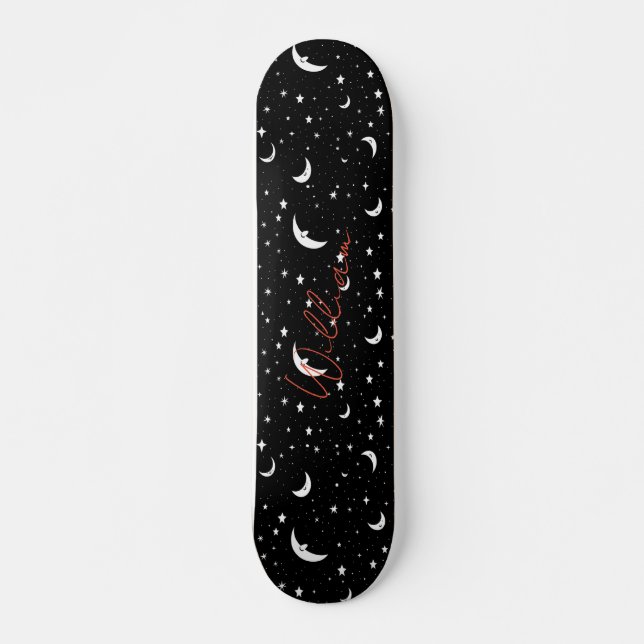 Night Sky Black Cartoon Moons Stars Pattern Skateboard (Front)