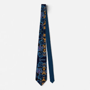 Night Sky Blue Rose Personalized Groom Wedding Tie
