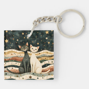 Night Sky Cats Keychain