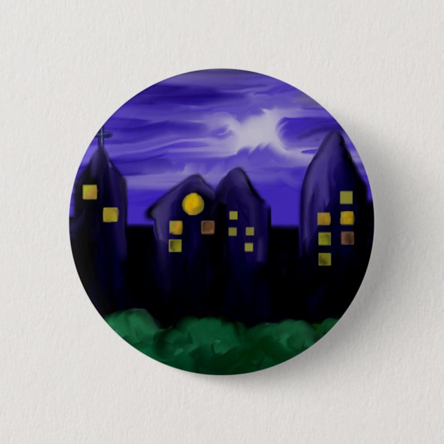 Night sky city skyscrapper canvas art 2 inch round button (Front)