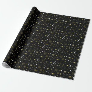Night sky: cosmic seamless pattern. wrapping paper