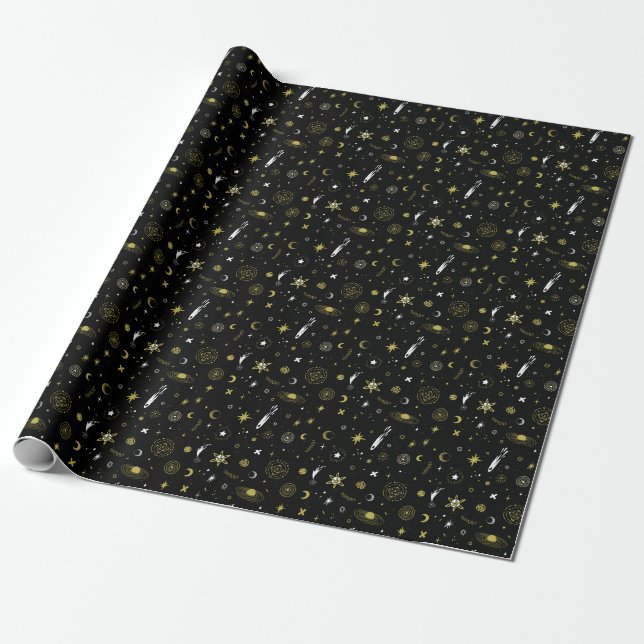 Night sky: cosmic seamless pattern. wrapping paper (Unrolled)