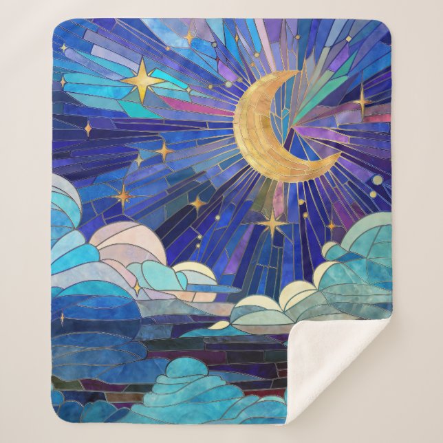 Night Sky - Digital Art Mosaic Sherpa Blanket (Front)