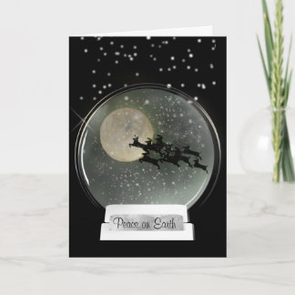 Night Sky Flying Reindeer Snow Globe Christmas Card