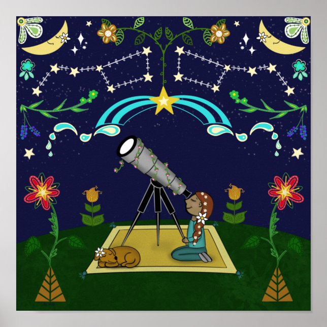 Night Sky Folk Art Poster