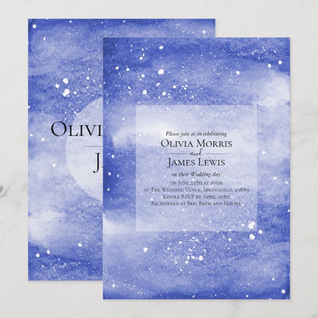 Night Sky Galaxy Blue Cosmic Wedding Invitation (Front/Back)