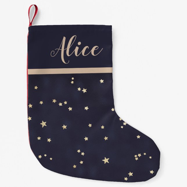 night sky gold stars faux foil monogram Stocking (Front)