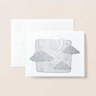 Night Sky Half Moon Clouds Illustration Foil Card